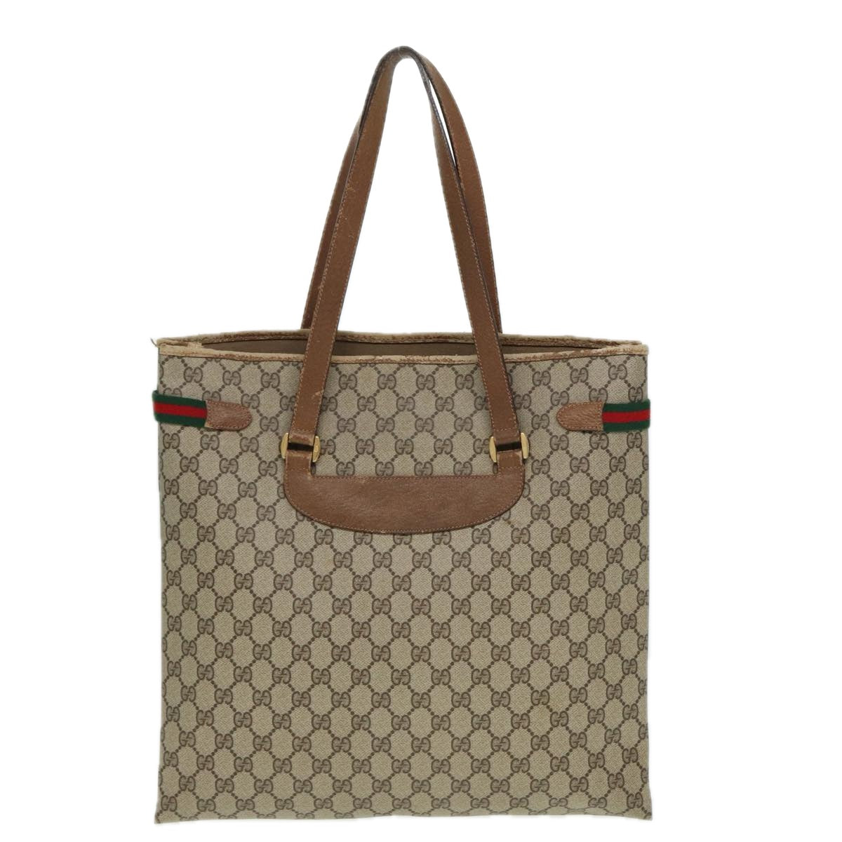 GUCCI GG Supreme Web Sherry Line Tote Bag PVC Beige Red 39 02 091 Auth bs15336