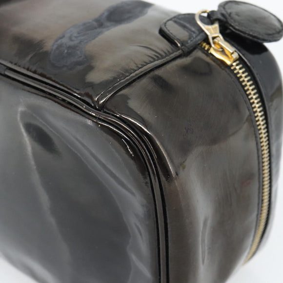 CHANEL Vanity Cosmetic Pouch Patent leather Black CC Auth bs15339