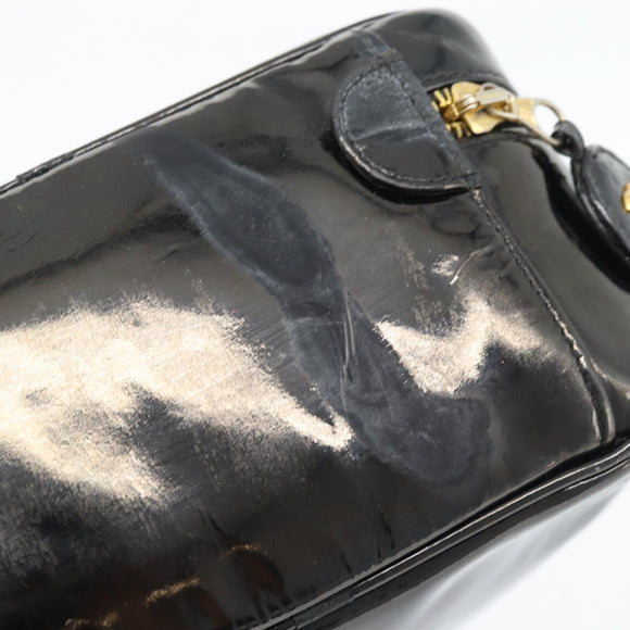 CHANEL Vanity Cosmetic Pouch Patent leather Black CC Auth bs15339