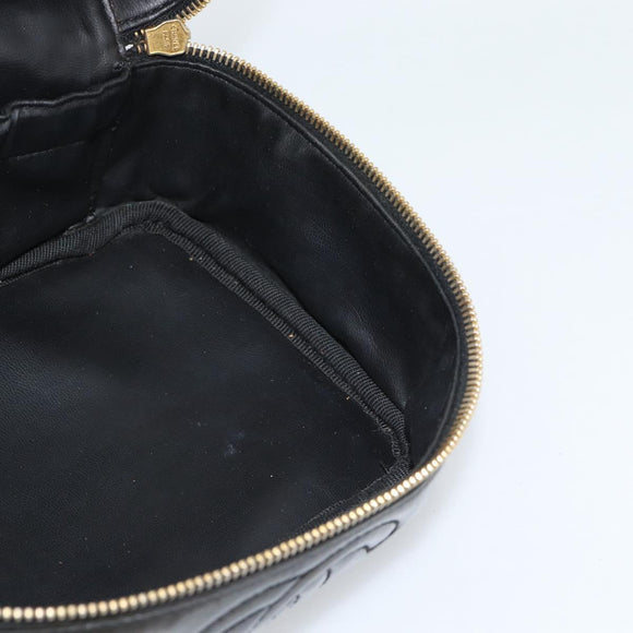CHANEL Vanity Cosmetic Pouch Patent leather Black CC Auth bs15339
