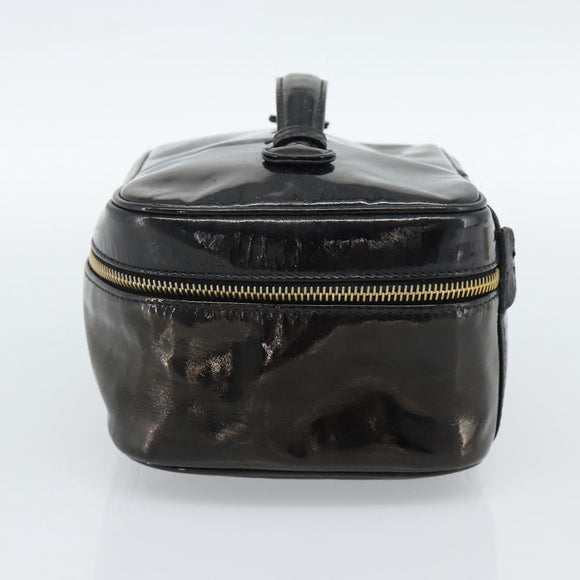 CHANEL Vanity Cosmetic Pouch Patent leather Black CC Auth bs15339