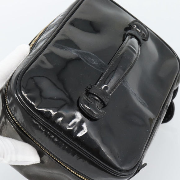 CHANEL Vanity Cosmetic Pouch Patent leather Black CC Auth bs15339