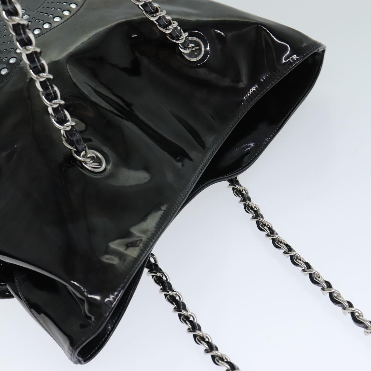 CHANEL COCO Mark Chain Shoulder Bag Patent leather Black CC Auth bs15342