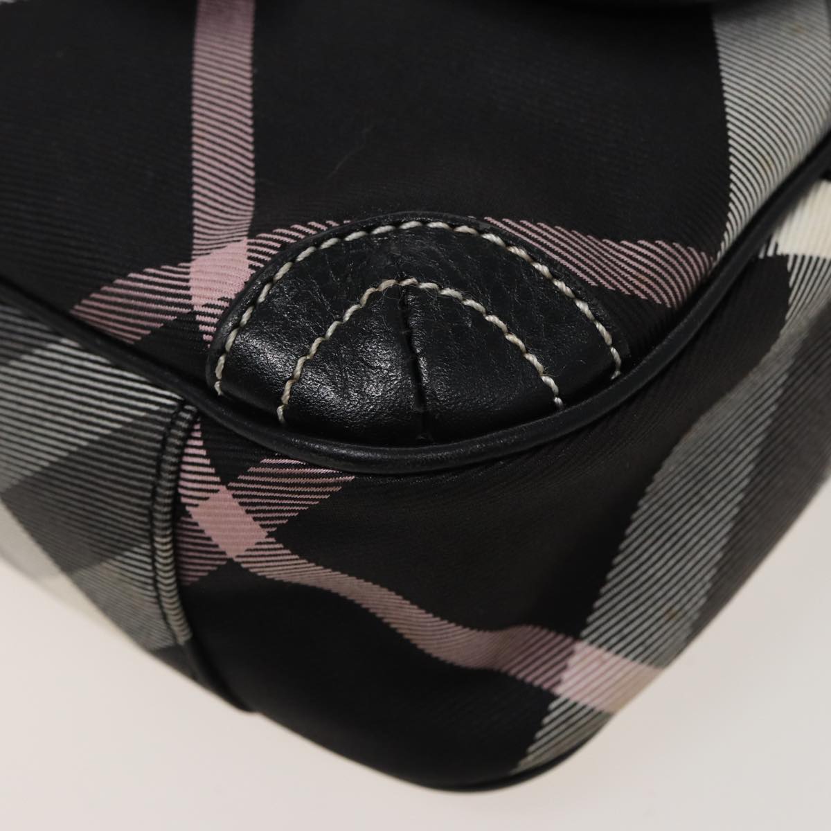 BURBERRY Nova Check Blue Label Shoulder Bag Nylon Black White pink Auth bs15354