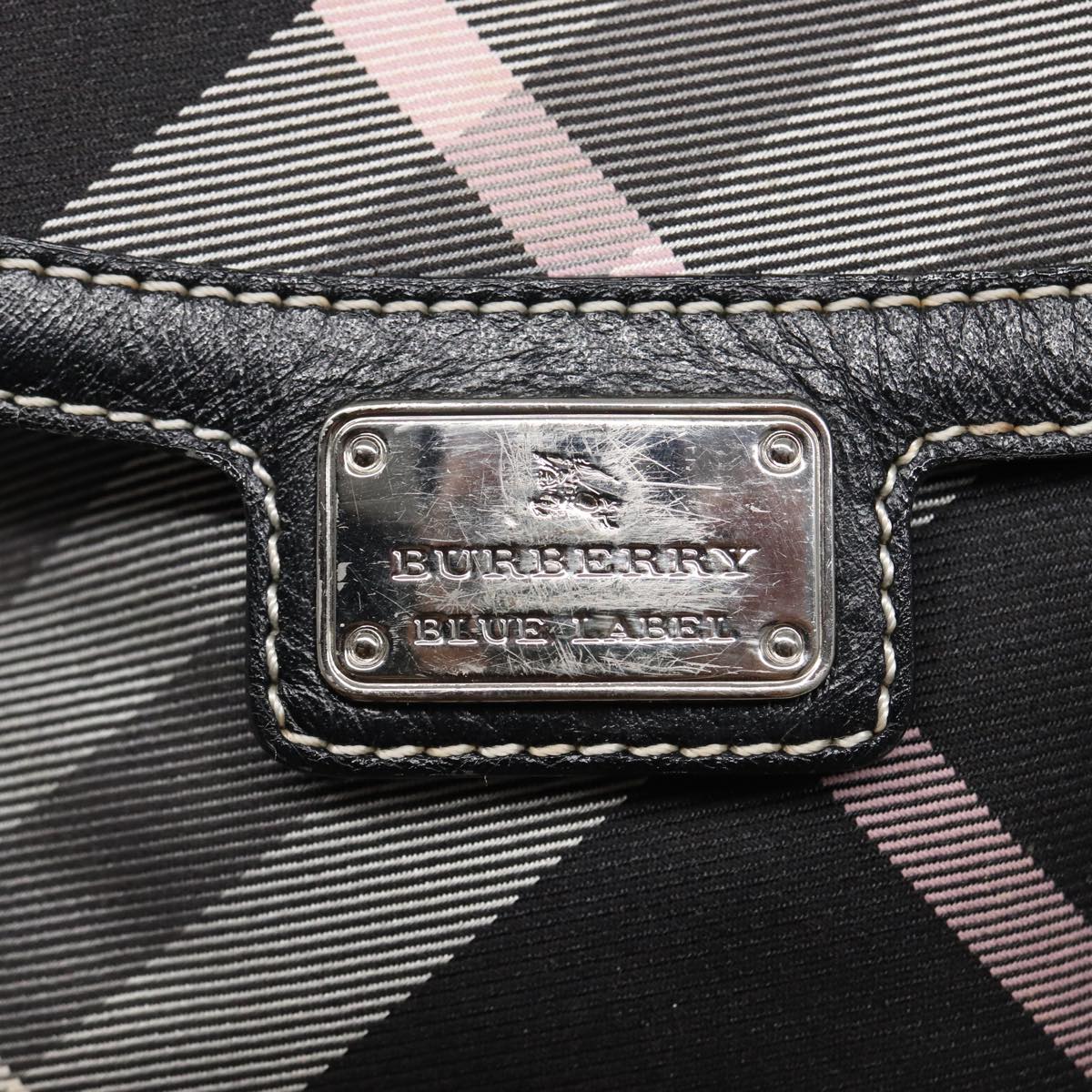 BURBERRY Nova Check Blue Label Shoulder Bag Nylon Black White pink Auth bs15354