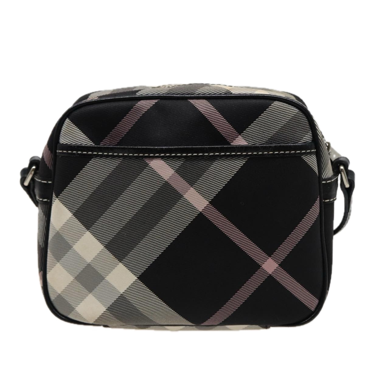 BURBERRY Nova Check Blue Label Shoulder Bag Nylon Black White pink Auth bs15354