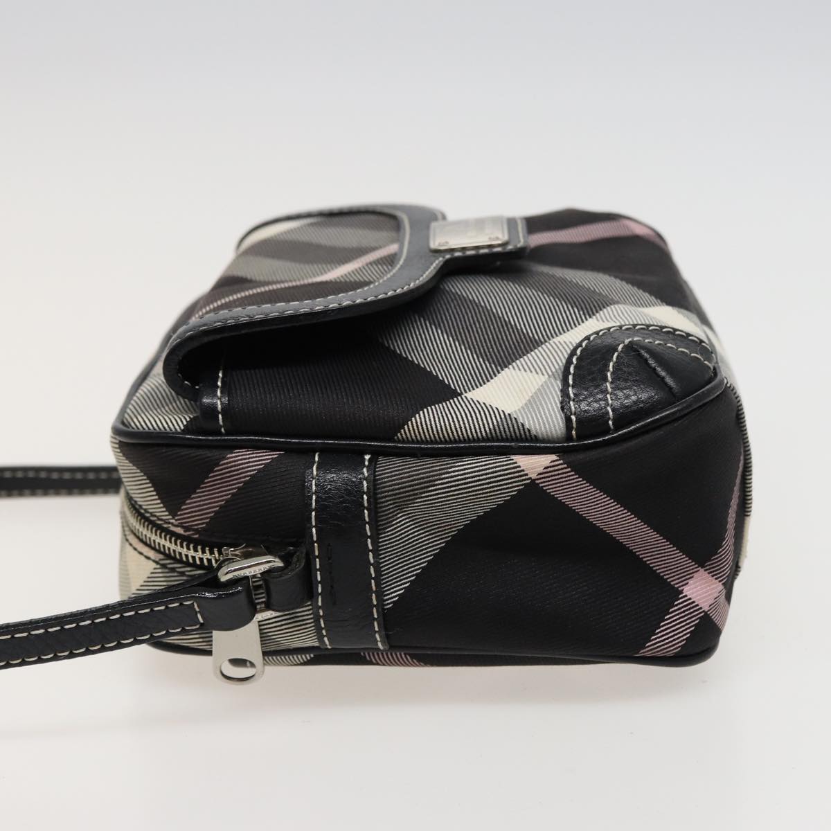 BURBERRY Nova Check Blue Label Shoulder Bag Nylon Black White pink Auth bs15354