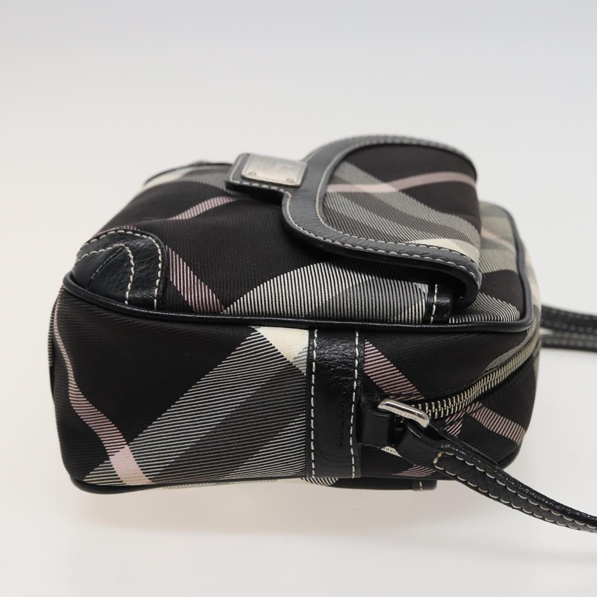 BURBERRY Nova Check Blue Label Shoulder Bag Nylon Black White pink Auth bs15354