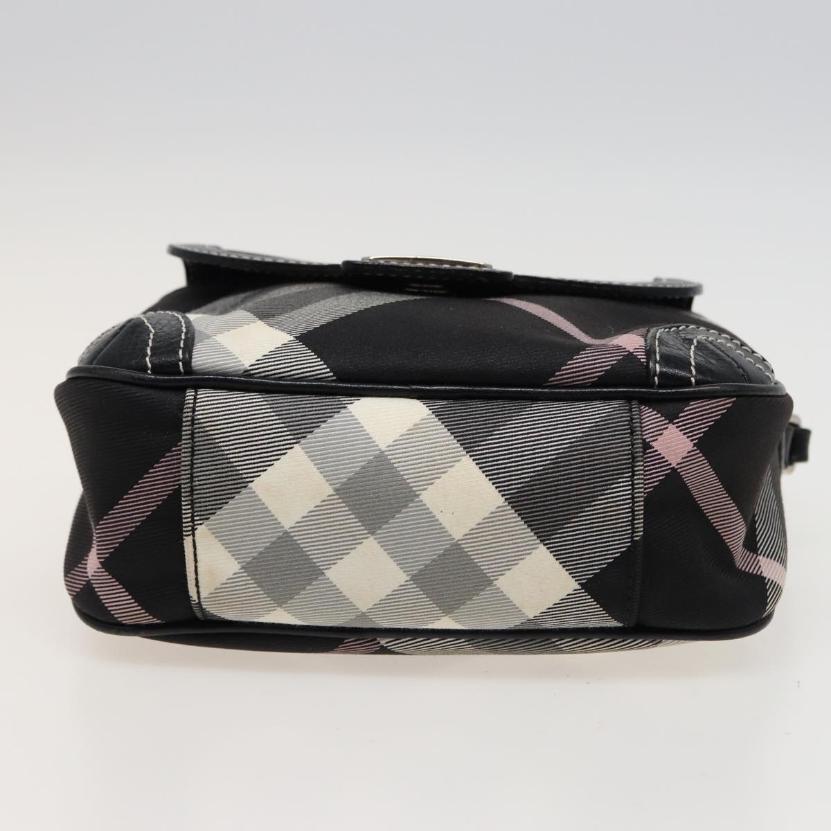 BURBERRY Nova Check Blue Label Shoulder Bag Nylon Black White pink Auth bs15354