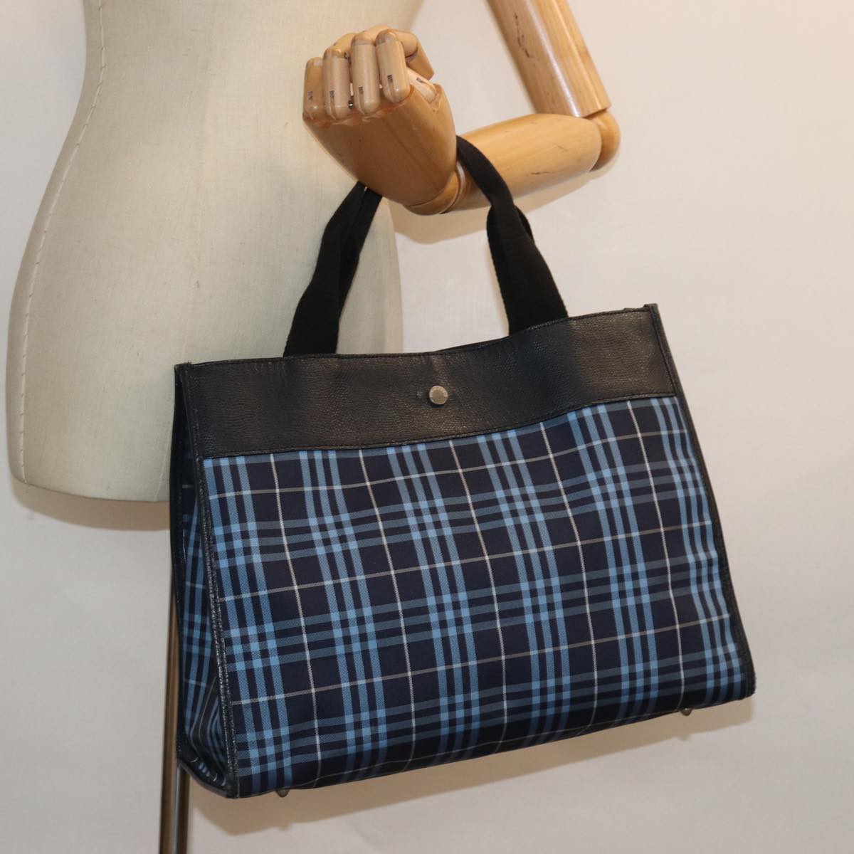 BURBERRY Nova Check Hand Bag Nylon Blue Auth bs15357