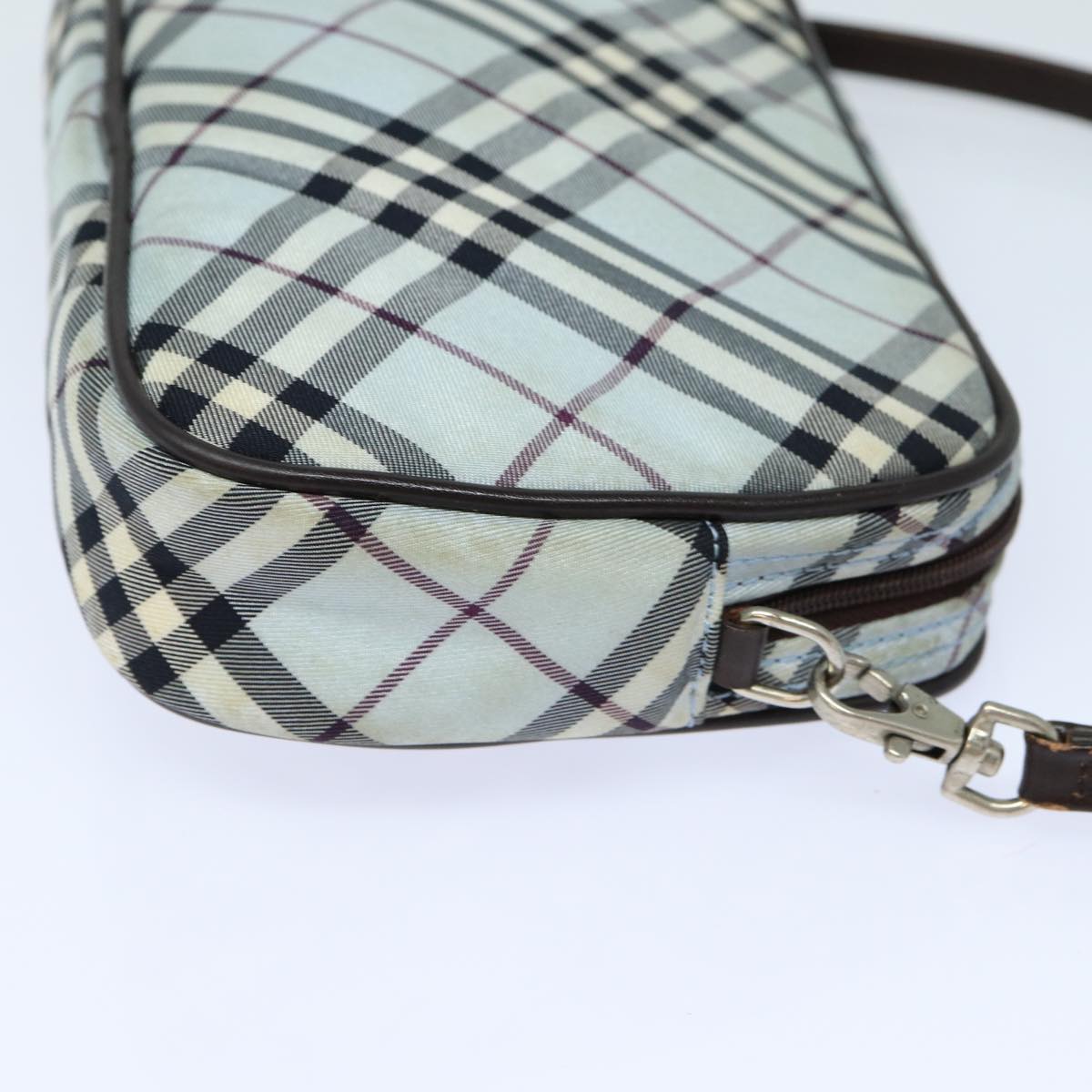 BURBERRY Nova Check Blue Label Hand Bag Nylon Light Blue Auth bs15360