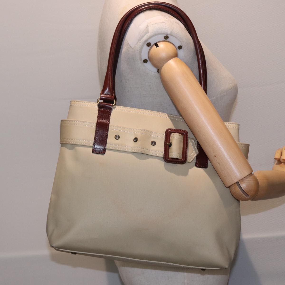 BURBERRY Hand Bag Canvas Beige Auth bs15363