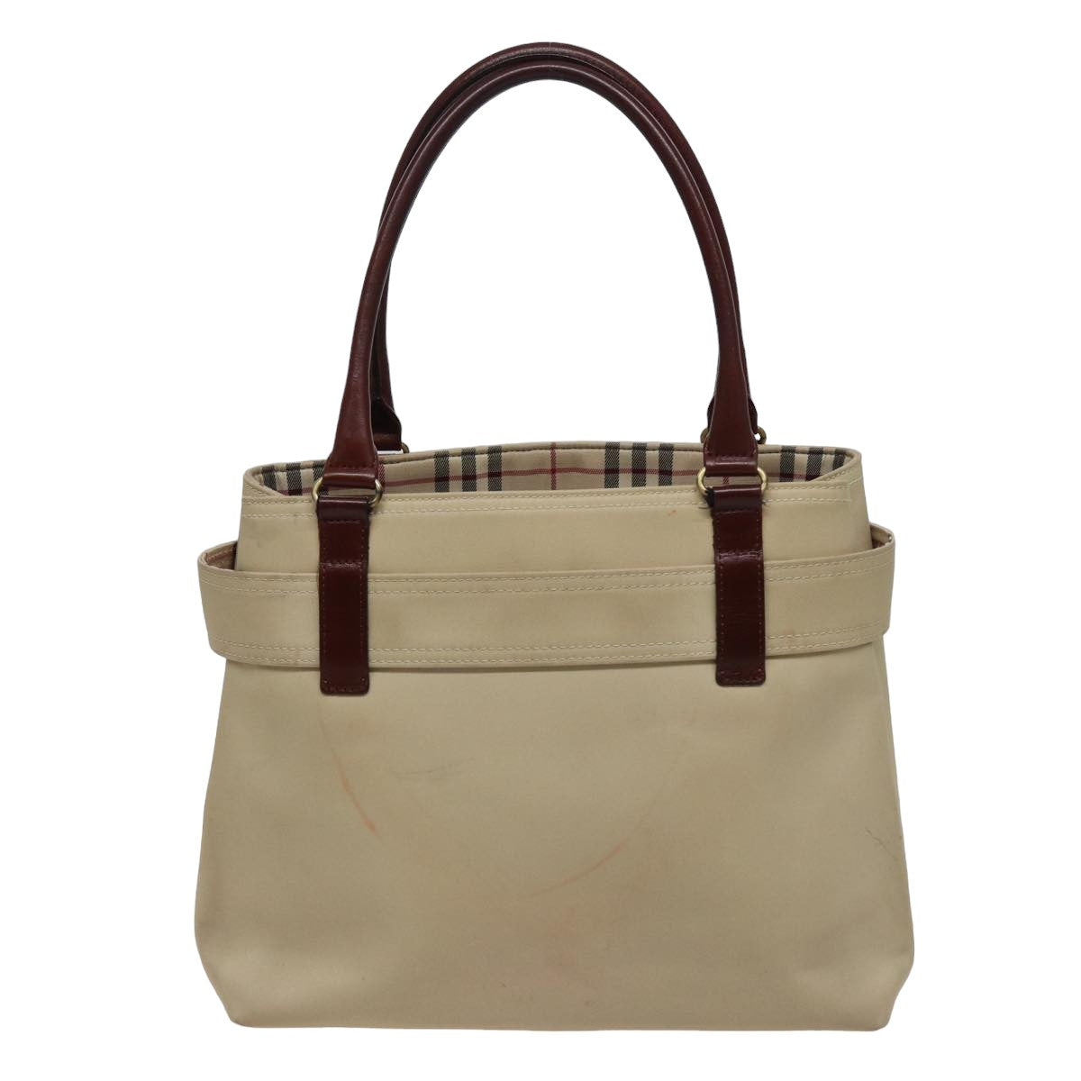 BURBERRY Hand Bag Canvas Beige Auth bs15363