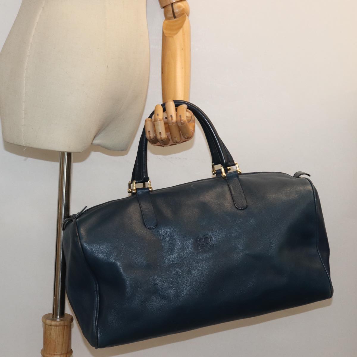 BALENCIAGA Boston Bag Leather Blue Auth bs15384