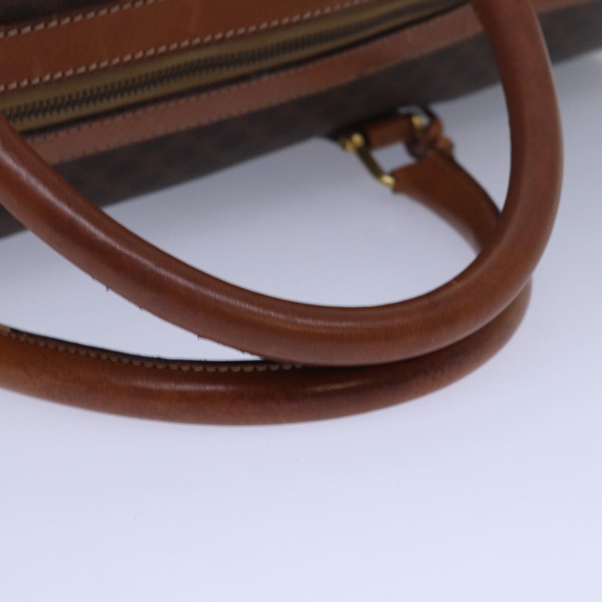 CELINE Macadam Canvas Boston Bag PVC Leather Brown Auth bs15395