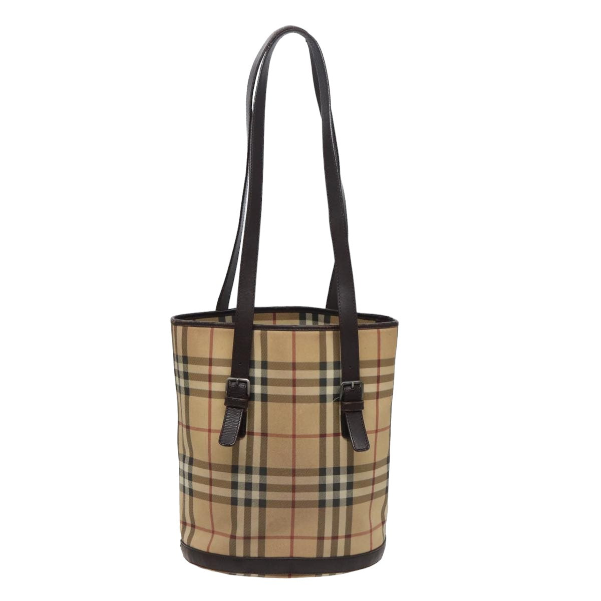 BURBERRY Nova Check Shoulder Bag Coated Canvas Beige Auth bs15396