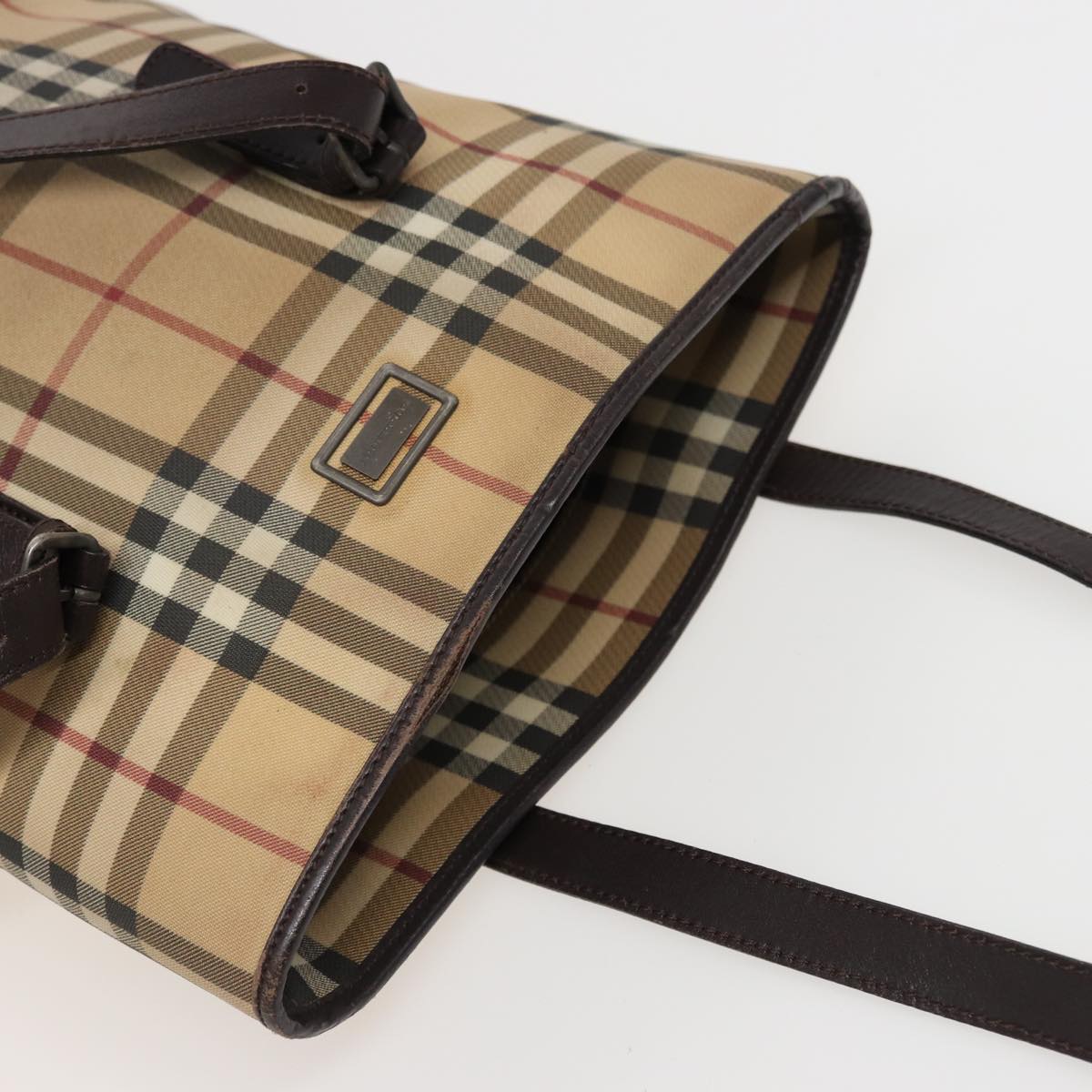 BURBERRY Nova Check Shoulder Bag Coated Canvas Beige Auth bs15396