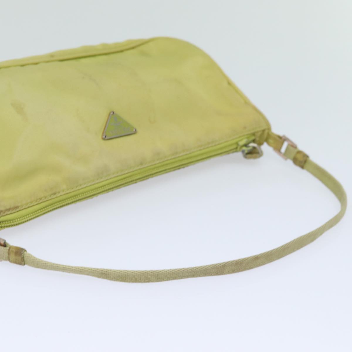 PRADA Accessory Pouch Nylon Lime Yellow Pink Auth bs15411