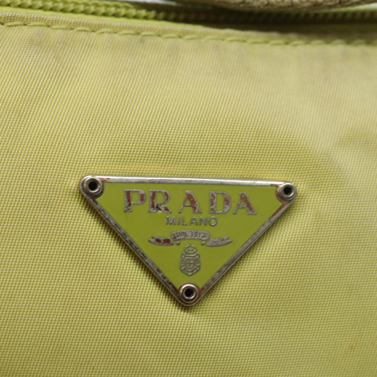 PRADA Accessory Pouch Nylon Lime Yellow Pink Auth bs15411