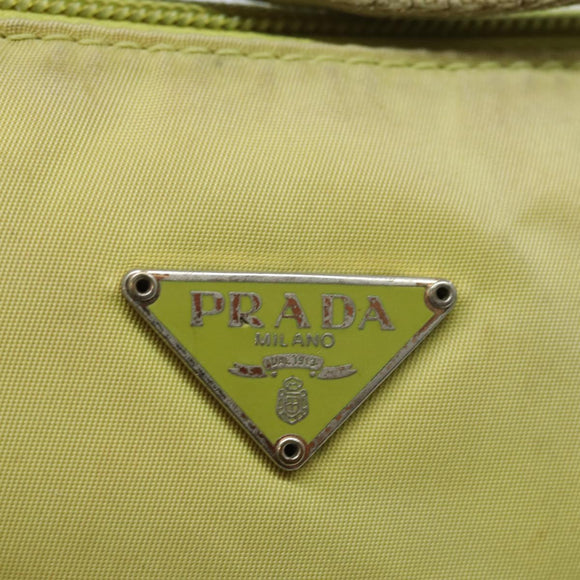PRADA Accessory Pouch Nylon Lime Yellow Pink Auth bs15411