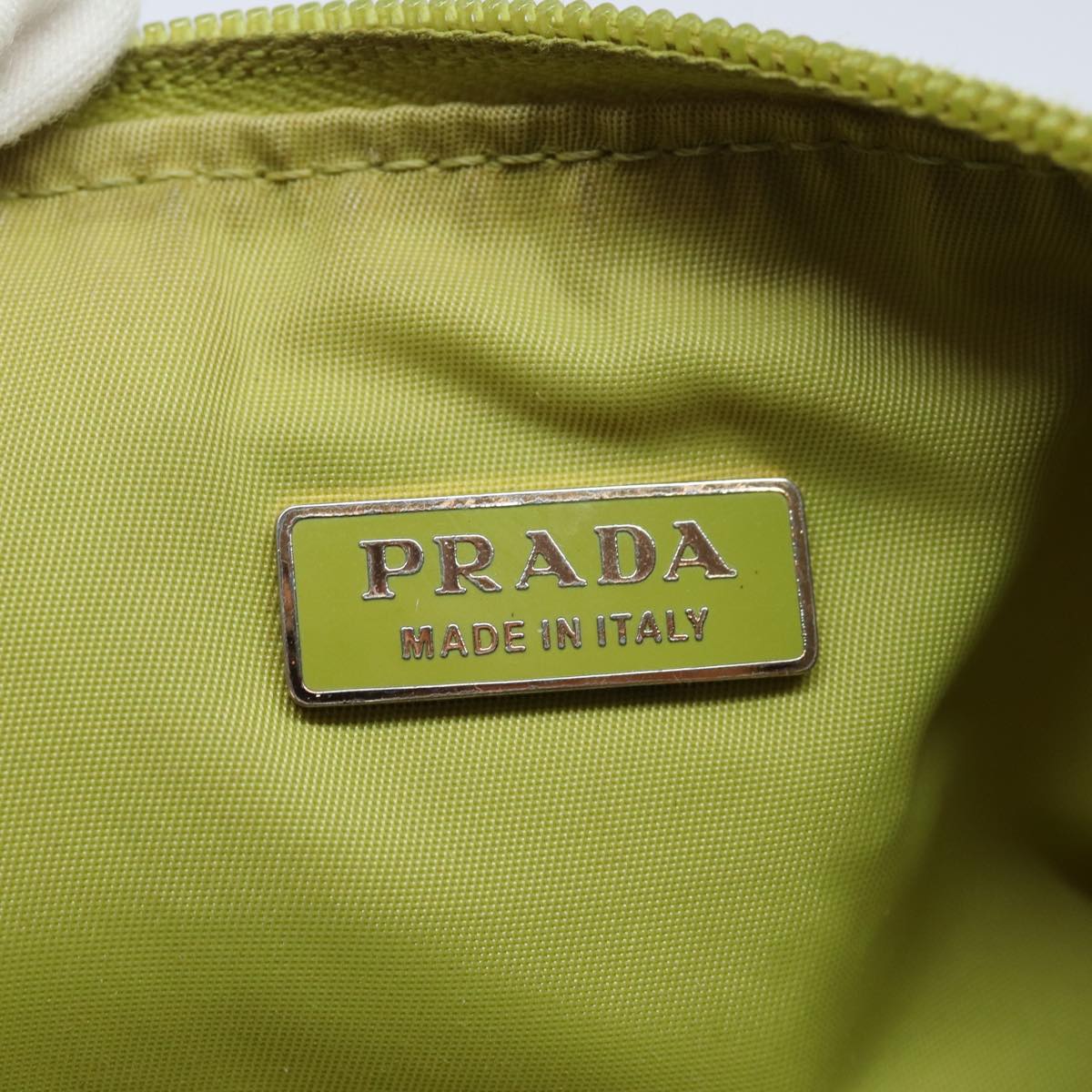 PRADA Accessory Pouch Nylon Lime Yellow Pink Auth bs15411