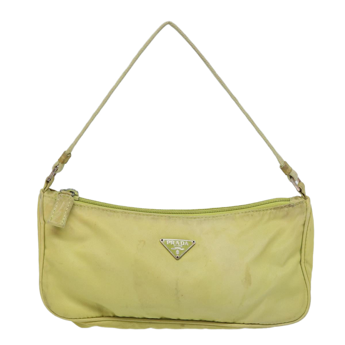 PRADA Accessory Pouch Nylon Lime Yellow Pink Auth bs15411