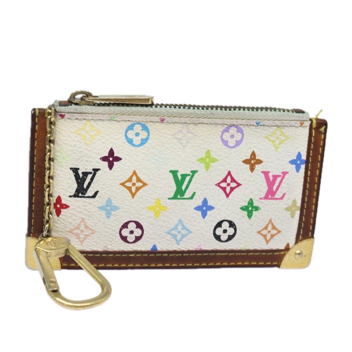 LOUIS VUITTON Monogram Multicolor Pochette Cles Purse White M92655 Auth bs15415