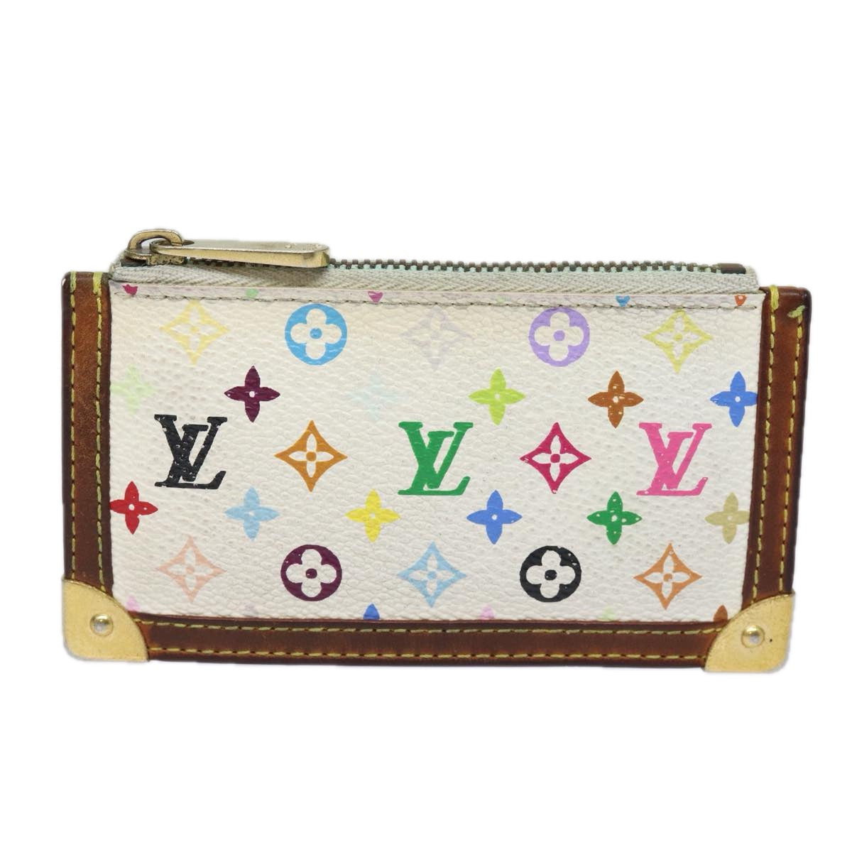 LOUIS VUITTON Monogram Multicolor Pochette Cles Purse White M92655 Auth bs15415