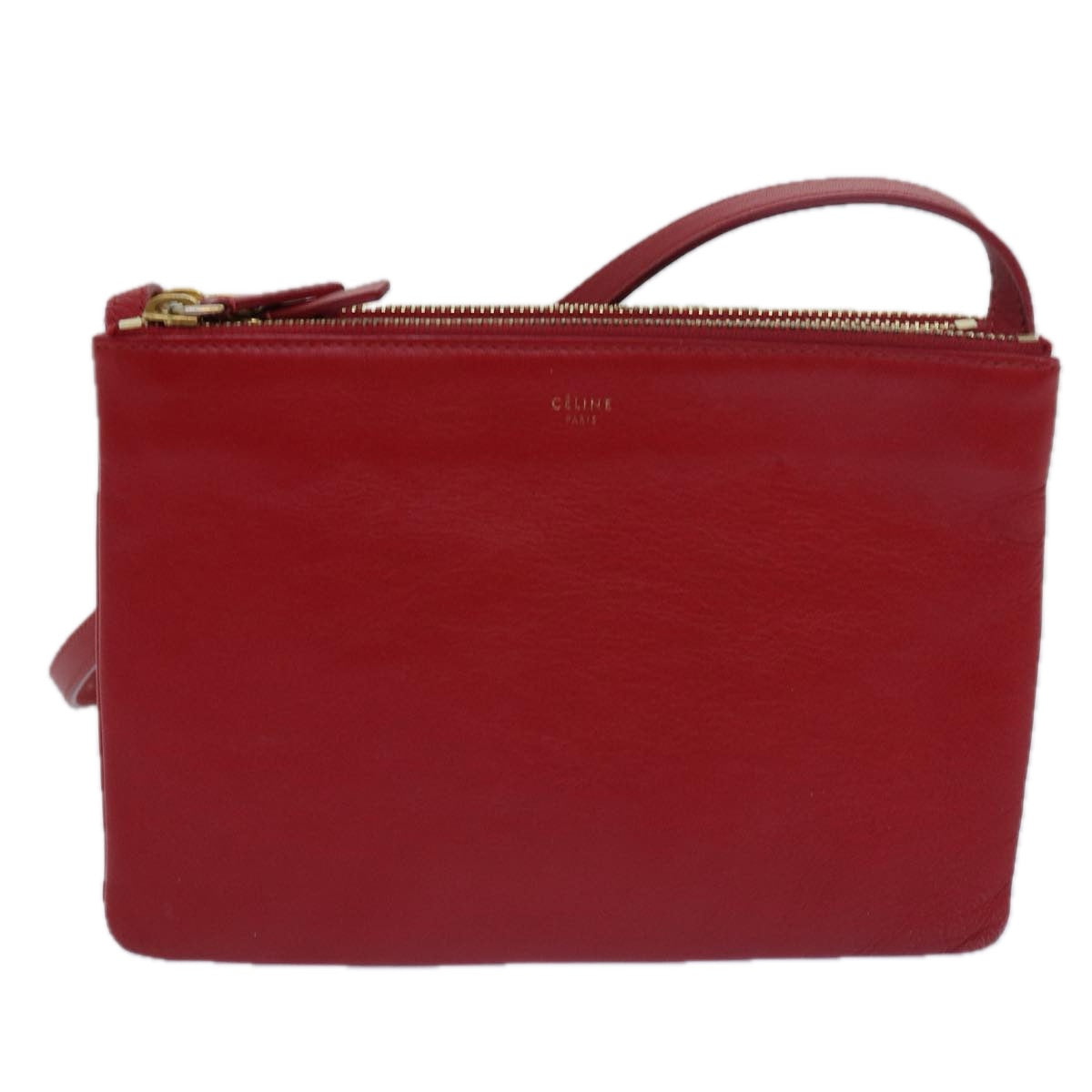 CELINE Trio Small Shoulder Bag Leather Red Auth bs15431