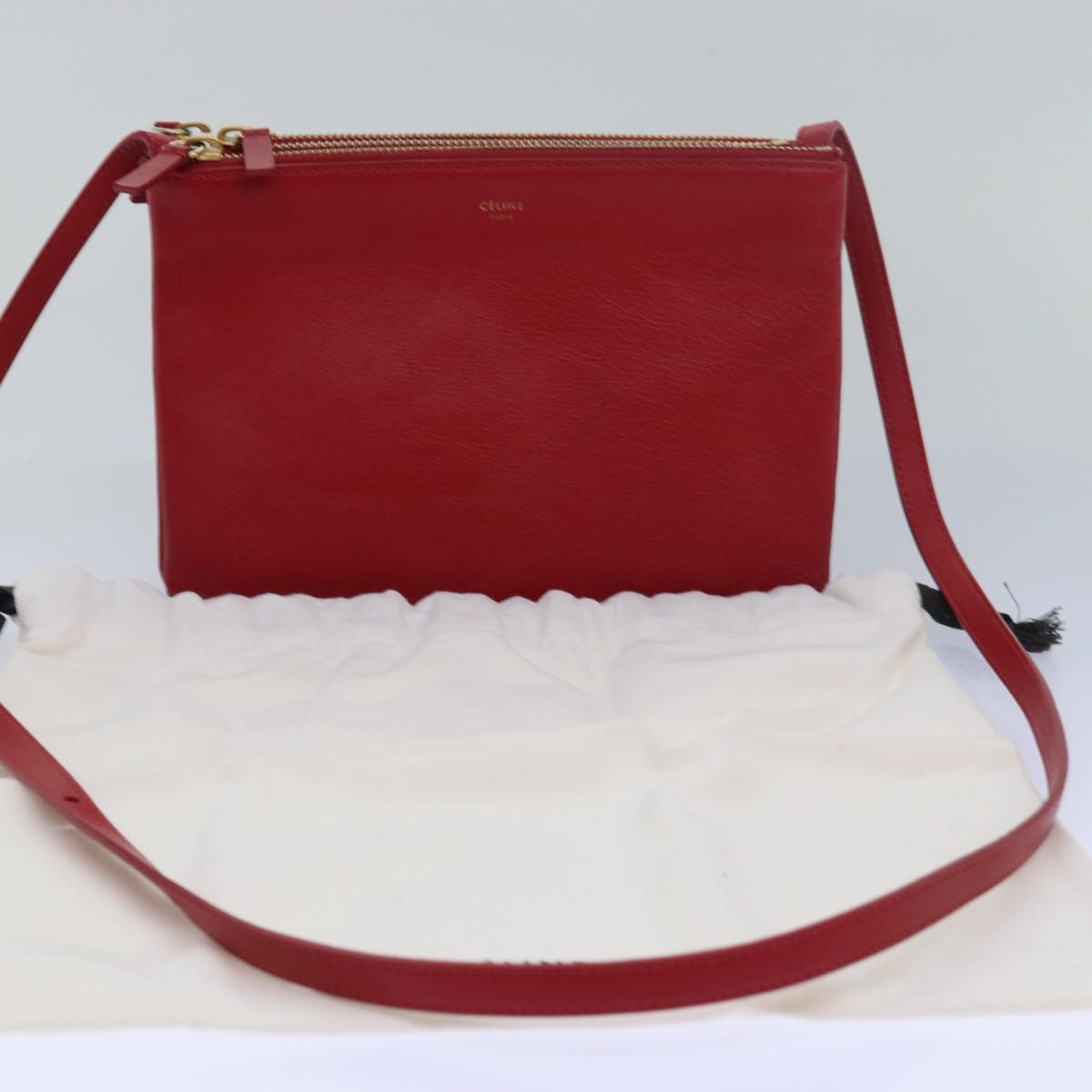 CELINE Trio Small Shoulder Bag Leather Red Auth bs15431