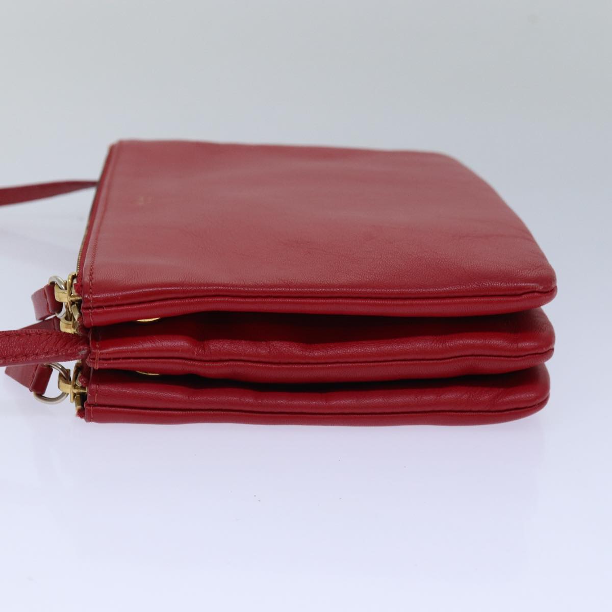 CELINE Trio Small Shoulder Bag Leather Red Auth bs15431