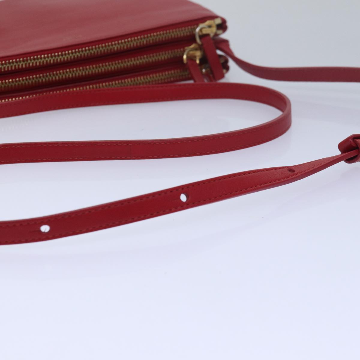 CELINE Trio Small Shoulder Bag Leather Red Auth bs15431