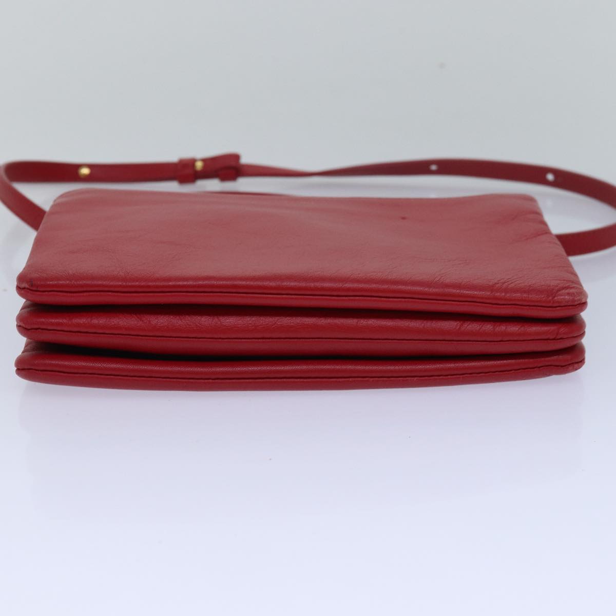 CELINE Trio Small Shoulder Bag Leather Red Auth bs15431