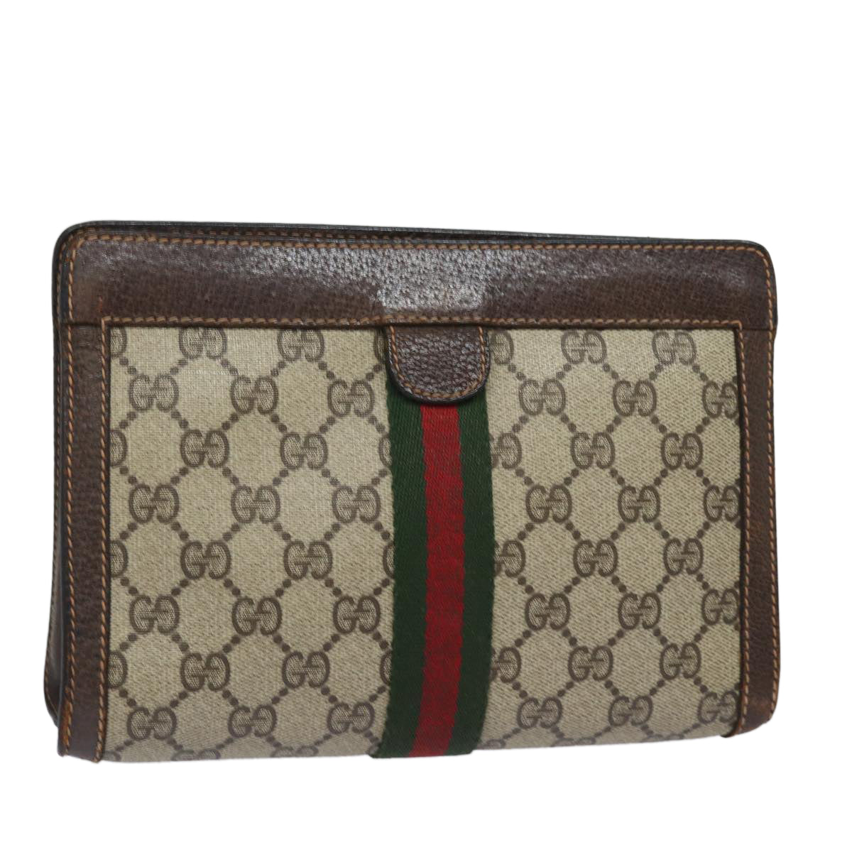 GUCCI GG Supreme Web Sherry Line Clutch Bag PVC Beige 84 01 001 Auth bs15432