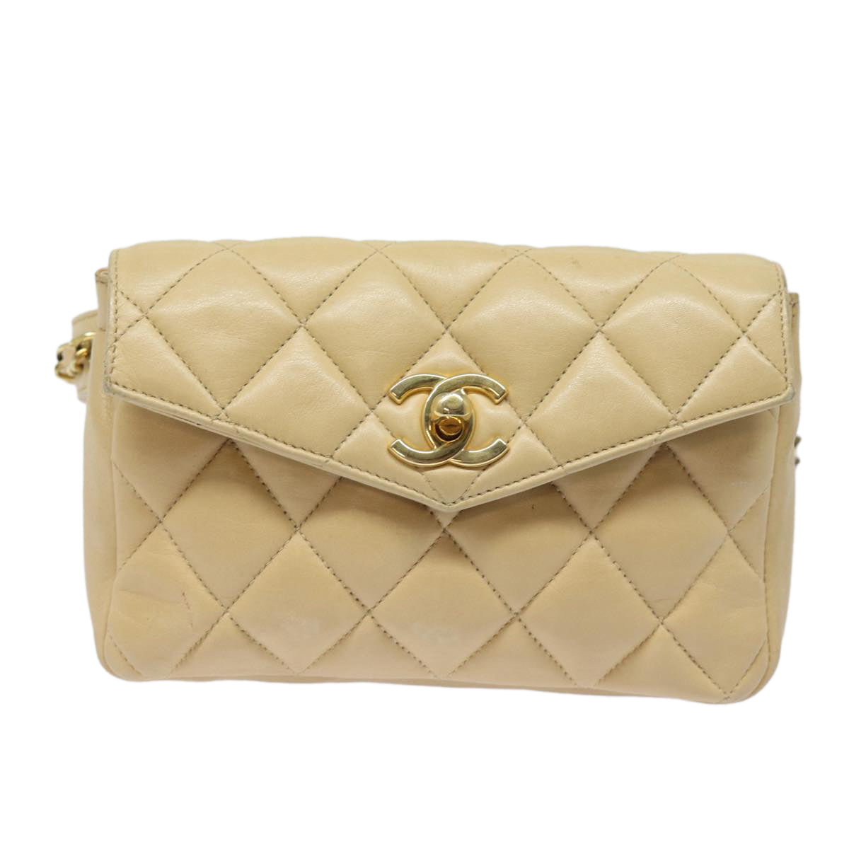 CHANEL Matelasse Waist bag Leather Beige CC Auth bs15439 - 0