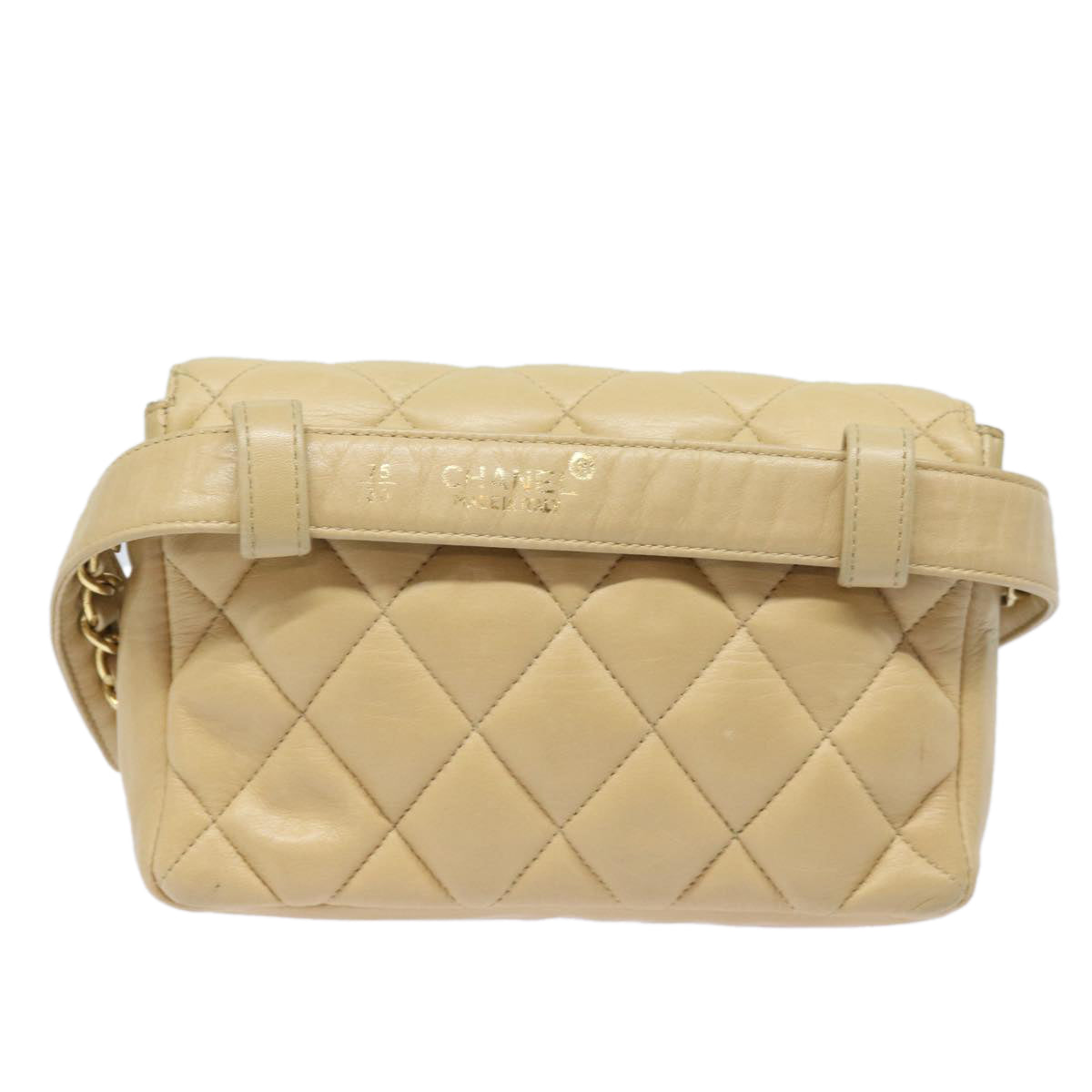 CHANEL Matelasse Waist bag Leather Beige CC Auth bs15439