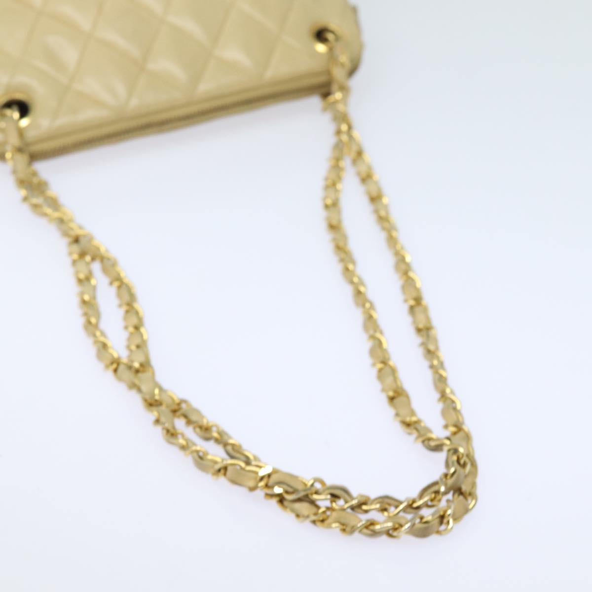 CHANEL Matelasse Chain Shoulder Bag Leather Beige CC Auth bs15440