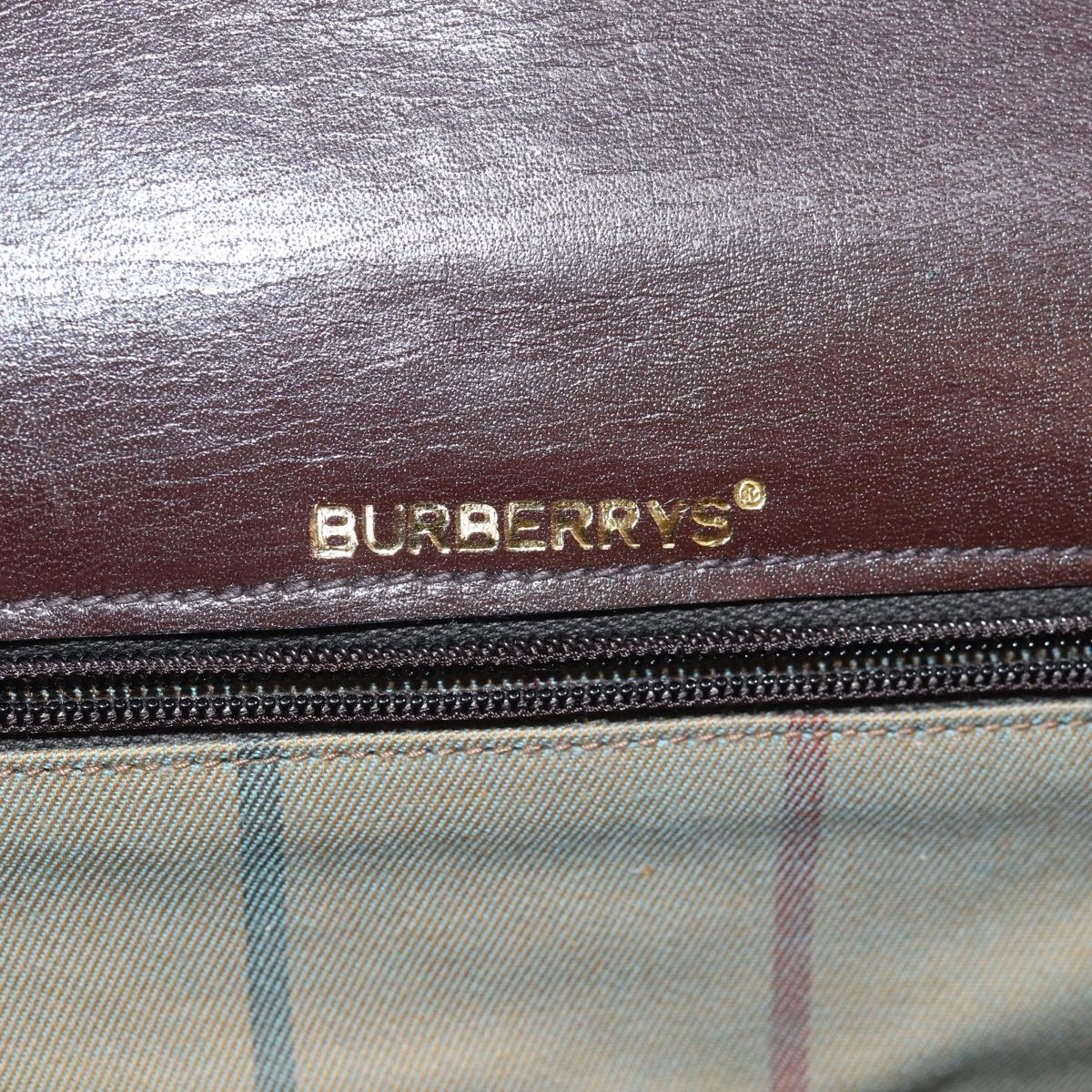 Burberrys Nova Check Hand Bag Leather Brown Auth bs15451