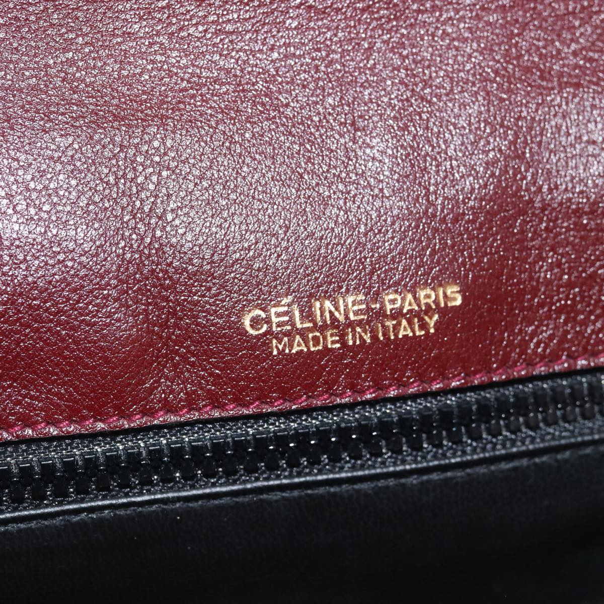 CELINE Macadam Canvas Shoulder Bag Leather Red Auth bs15455