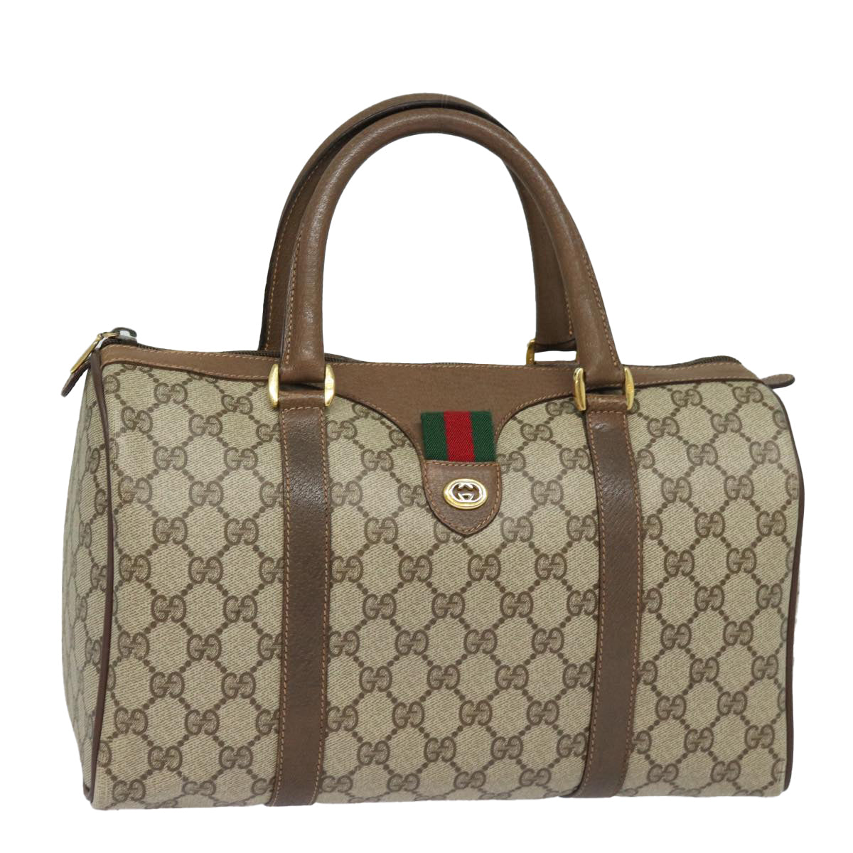 GUCCI GG Supreme Web Sherry Line Boston Bag PVC Beige 40 02 007 Auth bs15457