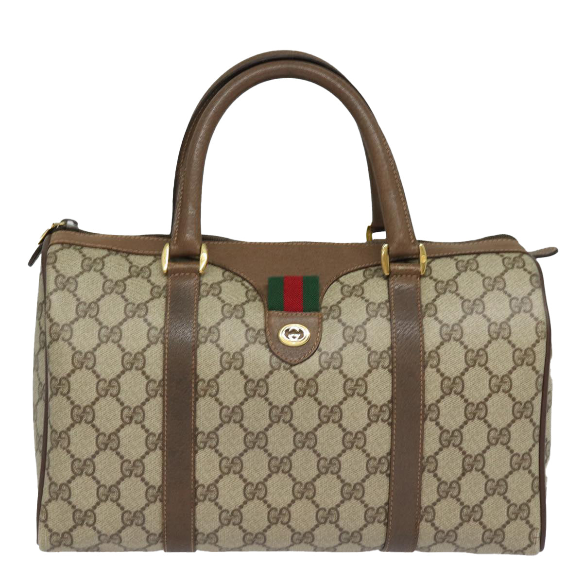 GUCCI GG Supreme Web Sherry Line Boston Bag PVC Beige 40 02 007 Auth bs15457 - 0