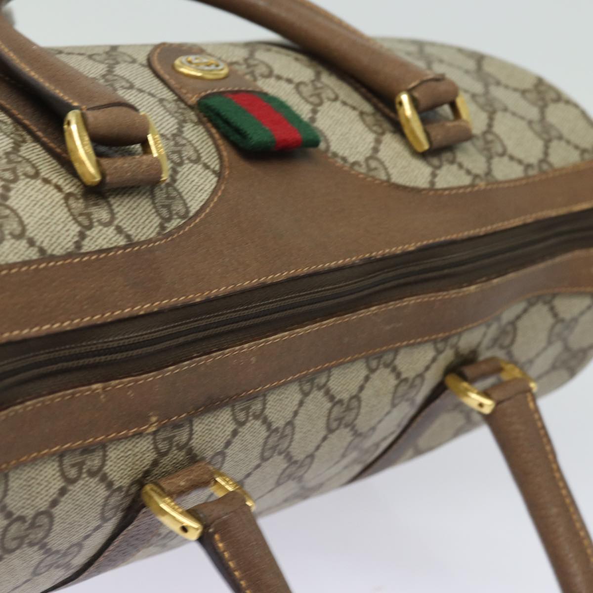 GUCCI GG Supreme Web Sherry Line Boston Bag PVC Beige 40 02 007 Auth bs15457