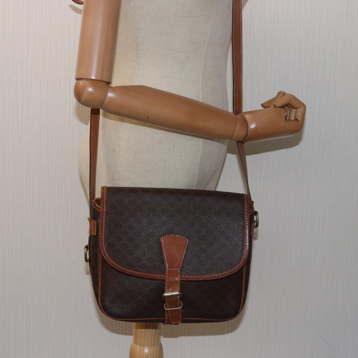 CELINE Macadam Canvas Shoulder Bag PVC Leather Brown Auth bs15468