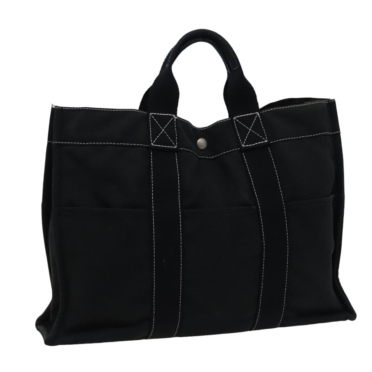 HERMES Deauville MM Tote Bag Canvas Black Auth bs15473