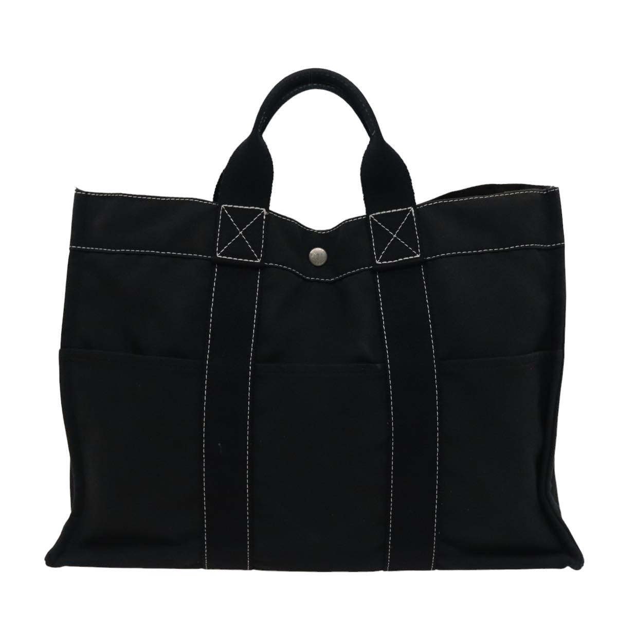 HERMES Deauville MM Tote Bag Canvas Black Auth bs15473 - 0