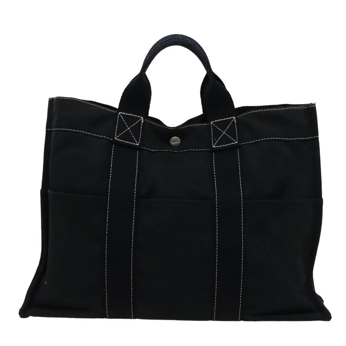 HERMES Deauville MM Tote Bag Canvas Black Auth bs15473