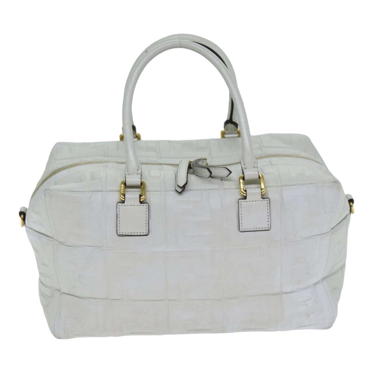 FENDI Zucca Canvas Hand Bag Leather 2way White Auth bs15482