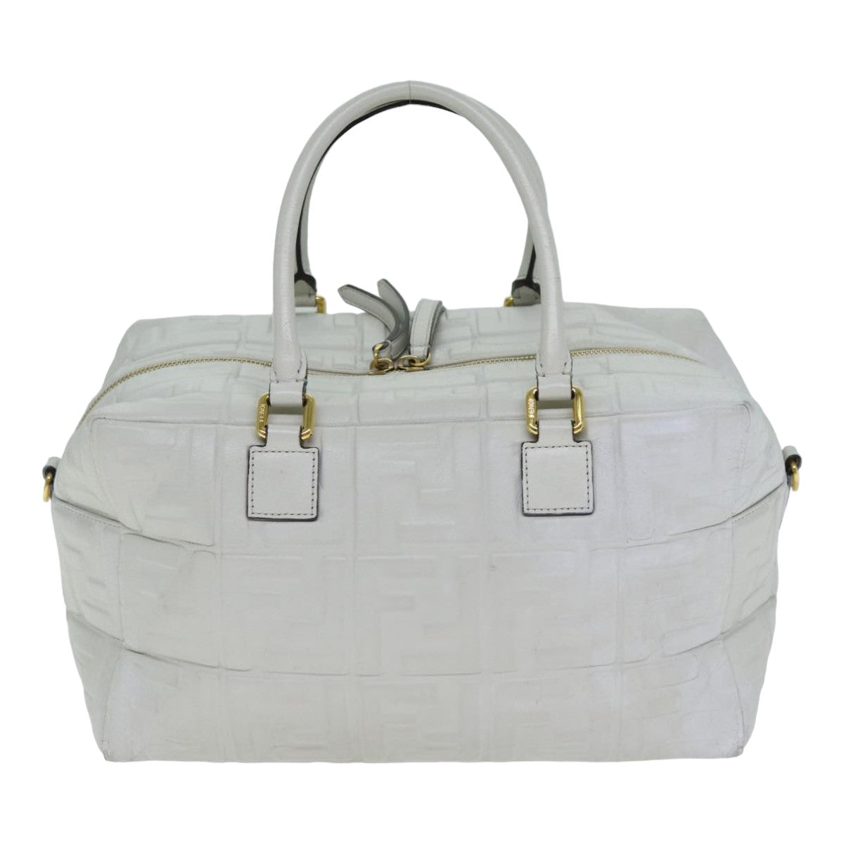 FENDI Zucca Canvas Hand Bag Leather 2way White Auth bs15482 - 0