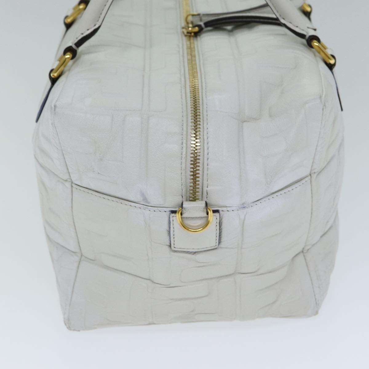 FENDI Zucca Canvas Hand Bag Leather 2way White Auth bs15482