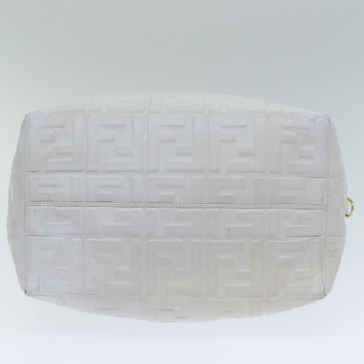 FENDI Zucca Canvas Hand Bag Leather 2way White Auth bs15482